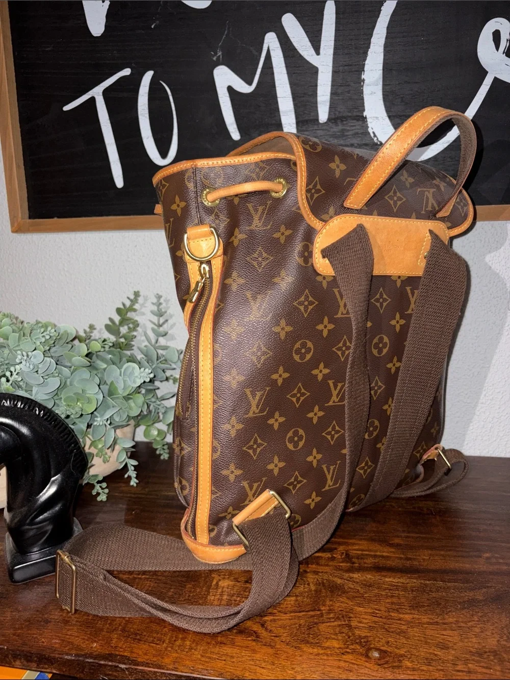 Louis Vuitton Brown Monogram Canvas Backpack with Natural Vachetta Trim
